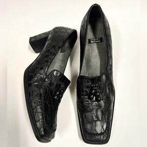 Vintage Stuart Weitzman Black Leather block Heel Pumps Tassel bead loafe size 8